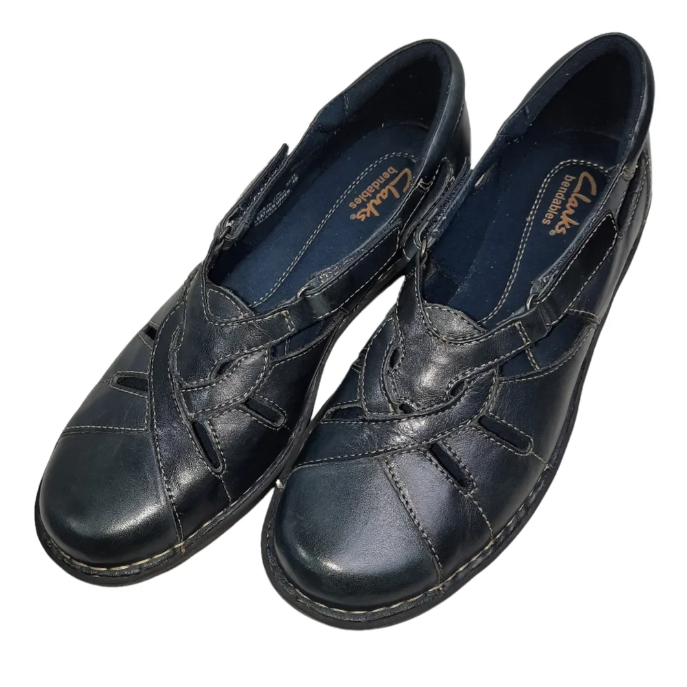 Clarks Bendables Blue Leather Nikki Regatta Shoe SZ 7.5M
